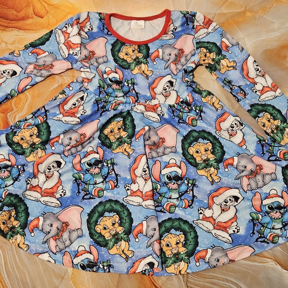 Girls Character Christmas Holiday Twirl Dress Long Sleeve Pockets Size 5/6